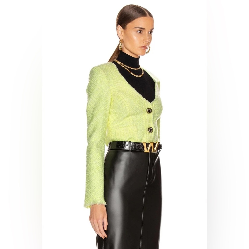 Alexander Wang Bias Tweed Cropped Cardigan Jacket – Highlighter Yellow - 0 - NWT - Picture 2 of 6
